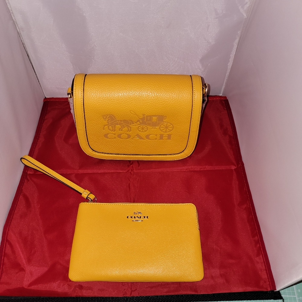 Coach Saddle bag & double corner wristlet.